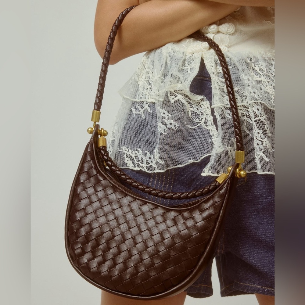 Chic Brown Braided Women's Bag with Charm included
